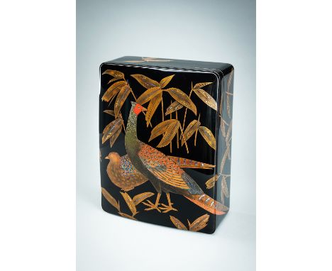 ICHIGO ICCHO: AN ILAID LACQUER RYOSHIBAKO (DOCUMENT BOX) AND COVER WITH BIRDSBy Ichigo Iccho (1898-1991), signed Iccho Saku J