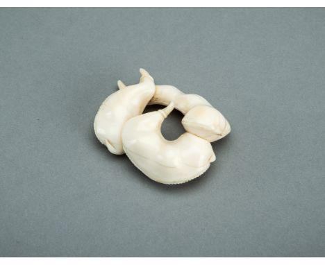 AN IVORY NETSUKE OF THREE EDAMAME BEAN PODS, 19th CENTURYJapan, 19th centuryOf irregular ovoid form and naturalistically carv