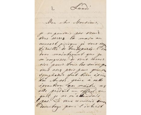 Alexander Porfirjewitsch Borodin    Arzt, Chemieprofessor und Komponist, 1833-1887. Eigenhändiger Brief mit Unterschrift 'A. 