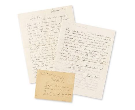 Günter Grass    Schriftsteller und Graphiker, 1927-2015. 2 eigenhändige Briefe mit Unterschrift 'Günter'. Paris, 1. Sept. 195