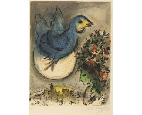 Marc Chagall   Der blaue Vogel. Orig.-Farblithographie. Im Druck links signiert und datiert sowie unterhalb der Darstellung i