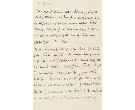 Gottfried Benn    Schriftsteller, 1886-1956. Eigenhändiger Brief mit Unterschrift 'B.'. Ohne Ort (Berlin), 26. Juli 1933. 4 S