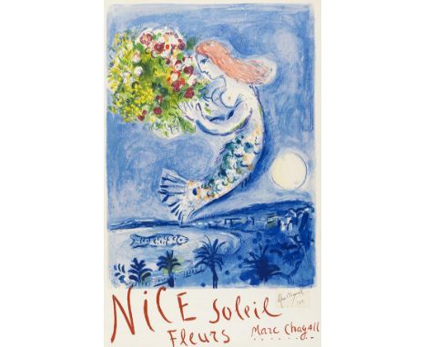 Marc Chagall    La baie des anges. Orig.-Farblithographie. Signiert und datiert. 1962. Auf Vélin. 57 : 78 cm. Blattgröße 61,5