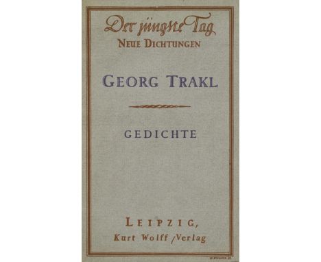 Georg Trakl    Gedichte. Leipzig, K. Wolff 1913. Das einzige zu Lebzeiten erschienene Werk des Dichters. Der jüngste Tag Bd. 