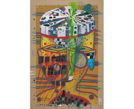 Friedensreich Hundertwasser    One of five seamen. Orig.-Farbserigraphie mit Metallprägungen. Signiert und datiert 'Wien 7. J