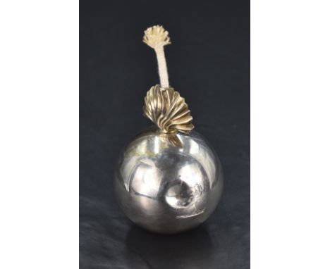 A Victorian silver 'Flaming Grenade' table lighter of spherical form with engraved sword wielding demi-lion crest all under t