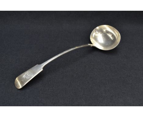 A late Victorian silver fiddle pattern ladle, engraved with Demi lion crest, marks for Sheffield 1894, maker James Dixon &amp