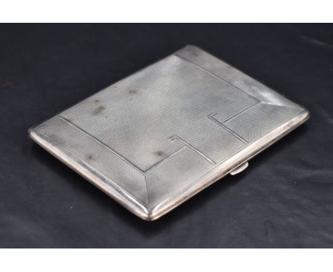 A George VI silver cigarette case, of hinged rectangular form engine-turned with Art Deco influenced decoration, marks for Bi