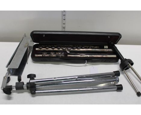 A vintage cased Yamaha 211 flute &amp; music stand 