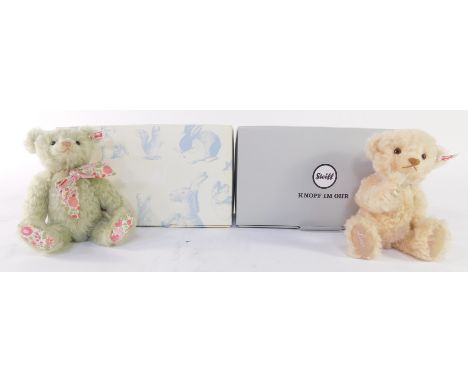 A Steiff Royal Baby "Louis" mohair cream Teddy bear, with certificate no. 690617, together with a light green and floral moha