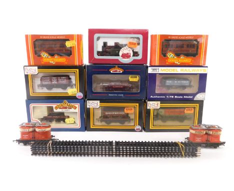 Bachmann, Hornby and other OO gauge rolling stock, including wagons and coaches, a Dapol GWR green terrier shunting locomotiv