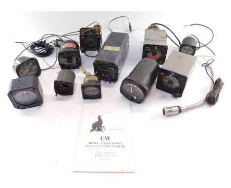 Assorted aircraft control panel gauges, including a ball variometer, Varcom and Crossfell speed gauges, oxygen flow indicator
