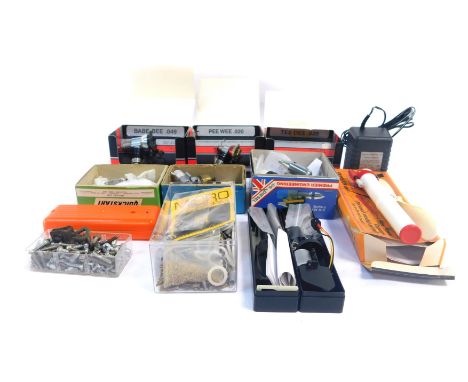 Model accessories including a Quickstart diesel engine, 76cu.cm., an Arden propulsion unit, small model aircraft, Premier Eng