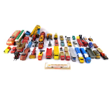 Corgi Dinky and other die cast vehicles, play worn, including a Scammell Semi Trailer, Lincoln Continental with Lehmann-Peter