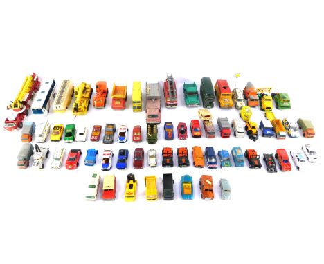 Corgi Dinky and other die cast vehicles, play worn, including an Atlantean Bus., Aerial Rescue Tractor., Plaxtons Paramount 3