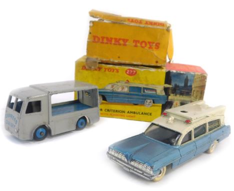 A Dinky Toys die cast Superior Criterion Ambulance, lacking flashing light, No 277., together with Dinky Toys electric dairy 