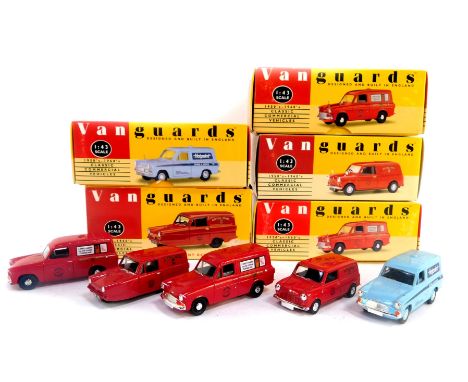 Four Vanguards die cast Royal Mail vans, 1:43 scale and a Hotpoint Ford Anglia van, all boxed. (5)