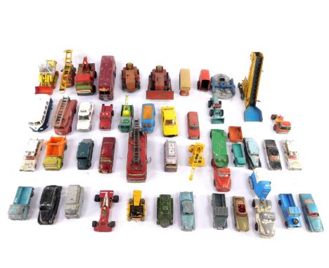Dinky Corgi and other die cast vehicles, play worn, including a Merryweather Marquis Fire Tender., HDL Hovercraft., Blaw Knox