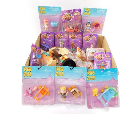 Flintstones collectable figures by Mattel, Flintstone Kids figures, friction driven log car, bubble bath containers and furth