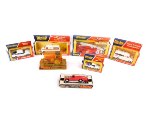 Dinky die cast vehicles, comprising a Ford Transit Police Accident Unit 269., ERF Fire Tender 266., Ford Transit Ambulance 27