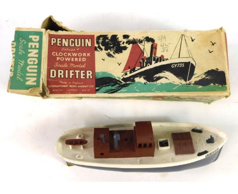 A Penguin clockwork powered scale model of a Drifter, series 4, International Model Aircraft Ltd, boxed, key lacking.