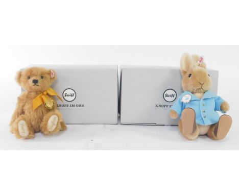 A Steiff mohair figure modelled as Peter Rabbit, with certificate no. 690051, 150th Anniversary, together with a golden brown