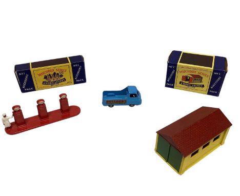 Matchbox 1-75 series No 47 Brooke Bond 1 ton Trojan Van. No 68 Army Wireless Truck. No 1 Accessory Pack Petrol Pumps and No 3