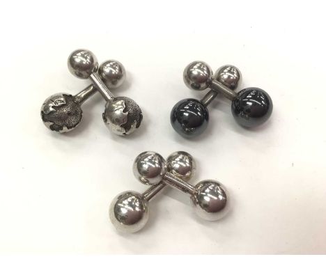 Three pairs of Tiffany &amp; Co silver ball end cufflinks to include one globe pair, one hematite pair and one other pair (Lo