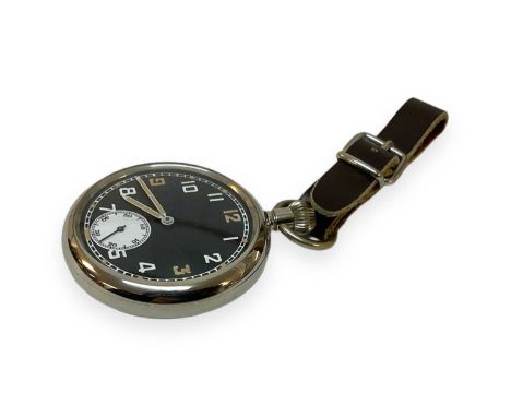 Second World War British military pocket watch with black Arabic numeral dial, luminous painted hands and subsidiary seconds,