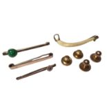 Three Victorian and later 9ct gold bar brooches, bone brooch with yellow metal mounts and four 9ct g