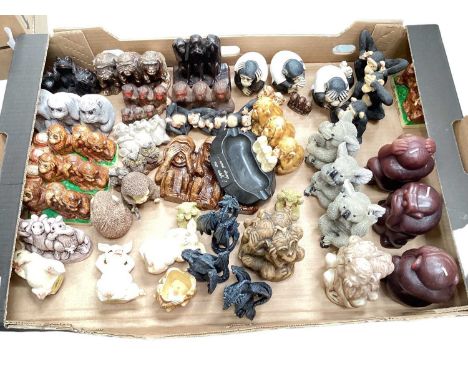 Large collection of three wise monkey ornaments, including brass, ceramic, treen etc