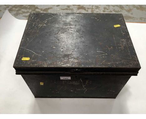 Collection of antique deeds and documents in tin trunk including indentures.