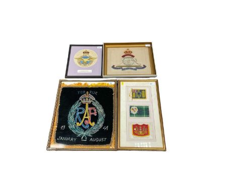 Collection of First and Second World War tapestry and embroidered panels mounted in glazed frames, to include Royal Artillery