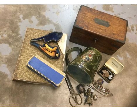 Miscellaneous items - meerschaum pipe, caddy box, a Victorian photograph album and sundries