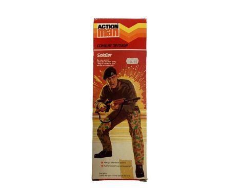 Palitoy Action Man Combat Division Soldier 12" action figure with flock hair and eagle eyes (head detached), grey trunk body 