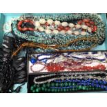 Group of vintage bead necklaces including lapis lazuli, malachite, coral etc