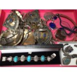 Egyptian silver pharaoh and scarab beetle bracelet, Indian white metal bracelet-ring, turquoise pend