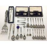 Group of silver and continental silver spoons and flatware