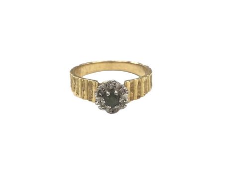 1970s 18ct gold peridot and diamond flower head cluster ring (London 1975), size NWeight 4.2 grams