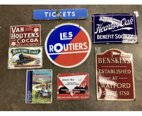 Eight enamel signs, including originals and reproductions, including a ticket sign