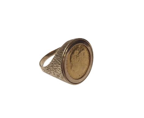 Victorian gold half sovereign, 1885, in 9ct gold ring mount, size UWeight 9.2 grams