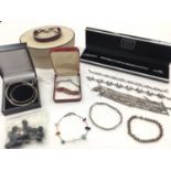 Group of silver and white metal bracelets and bangles including some gem set, Links of London 'Frien