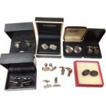 Six pairs of silver and continental silver cufflinks, pair of Duchamp hologram eye cufflinks and two