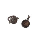 Carved floral smoky quartz and diamond cocktail ring and matching pendant in white metal settings (2