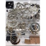 Group of silver and white metal chains, pendants, earrings etc, together with other costume jeweller