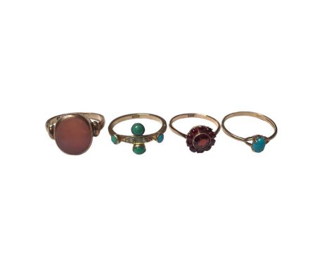 Victorian 9ct gold turquoise and seed pearl ring, size O½, one other 9ct gold turquoise single stone ring, size P½, 1920s 9ct