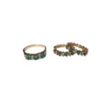 14ct gold emerald and diamond ring and pair of similar 14ct gold hoop earrings
