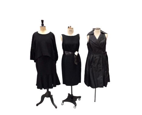 Rickie Freeman for Teri Jon black silk sleeveless tailored button up dress, size US 8, Teri Jon black wool layered skirt dres