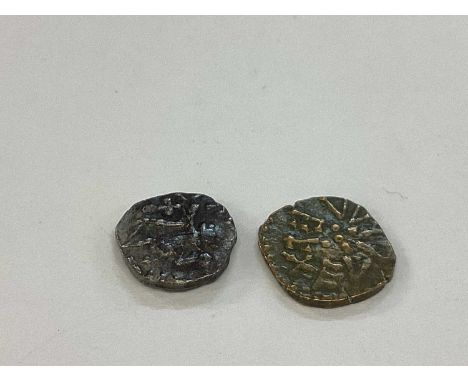 G.B. - Anglo-Saxon silver Sceatta Series F Obv: Profile bust R, Reverse Cross on steps circa 675-760 AD VF & base metal Styca
