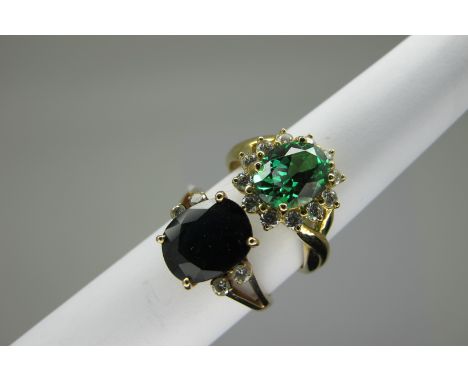 A Modern 14ct Gold Cluster Dress Ring, (QVC) (finger size N) (3.5grams); a single stone dress ring, stamped "585" (finger siz